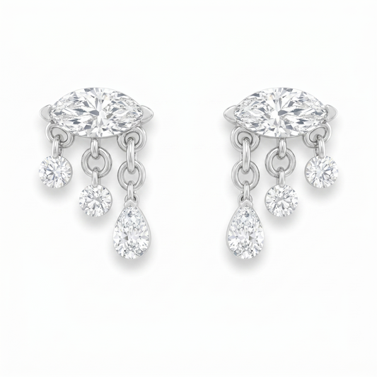 Pear Drop Diamond Dangle Earrings in 18K White Gold