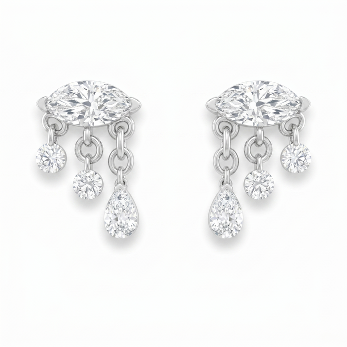 Pear Drop Diamond Dangle Earrings in 18K White Gold