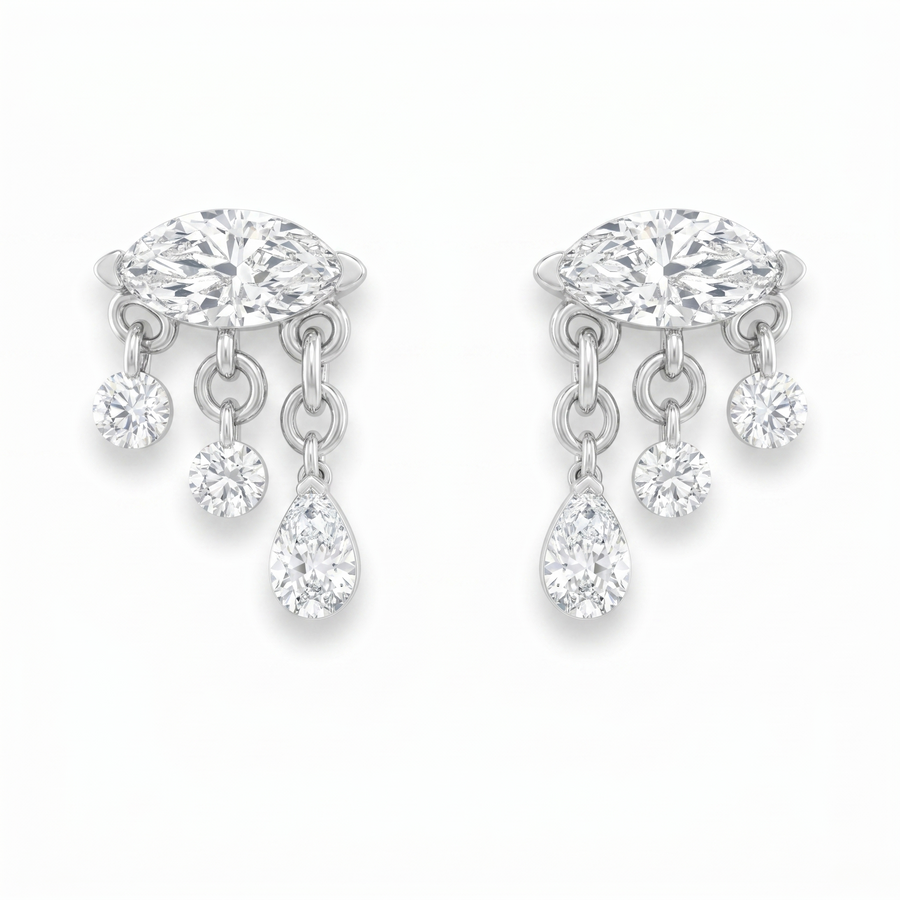 Pear Drop Diamond Dangle Earrings in 18K White Gold