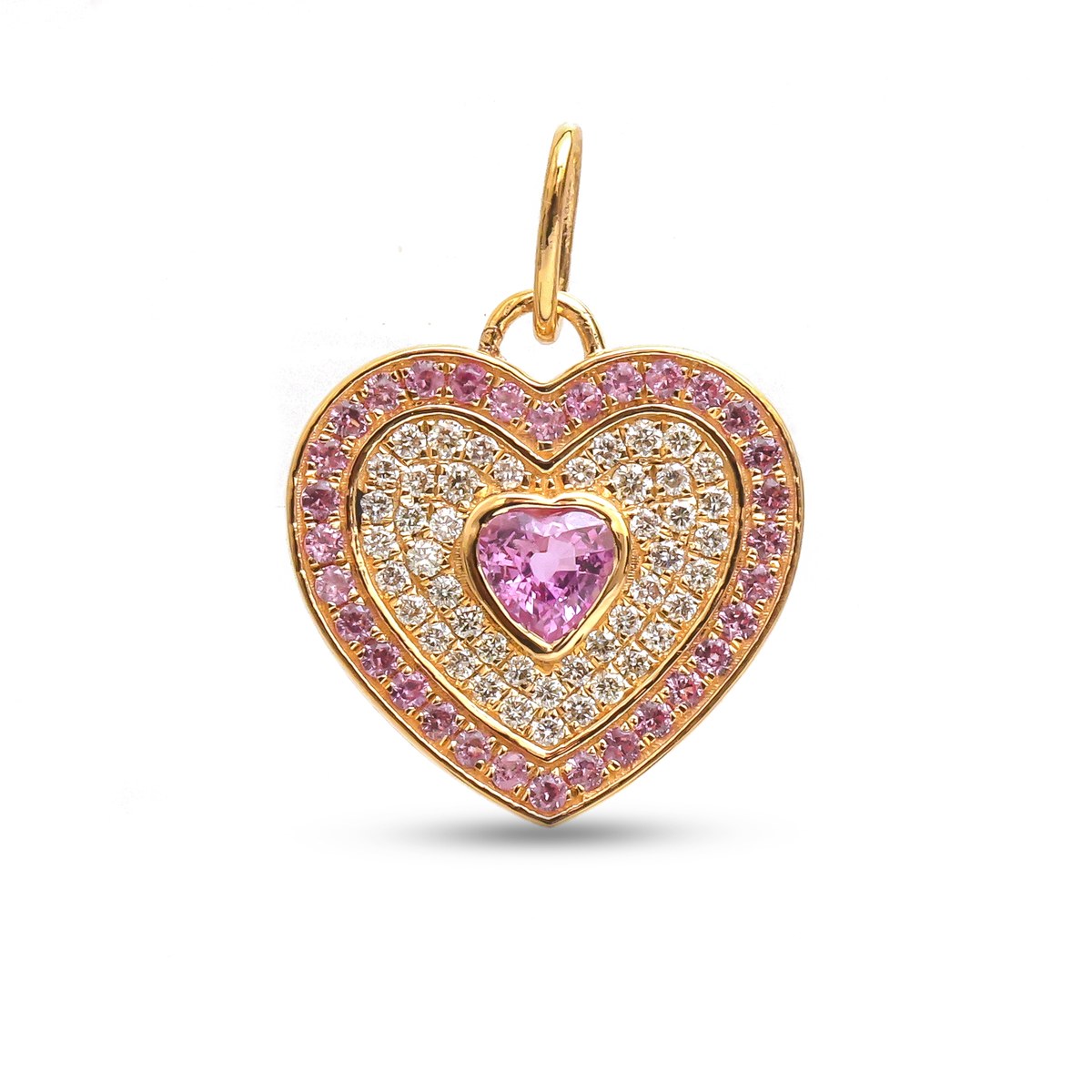 Radiant Heart 18K Lab- Diamond & Pink Sapphire Pendant Necklace