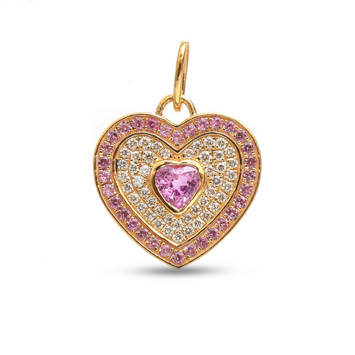 Radiant Heart 18K Lab- Diamond & Pink Sapphire Pendant Necklace