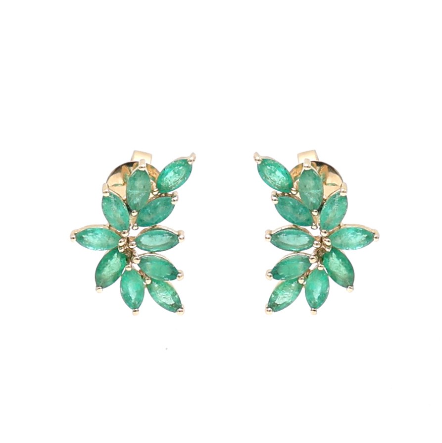 Heart Emerald 18K Yellow Gold Drop Hoop Earrings