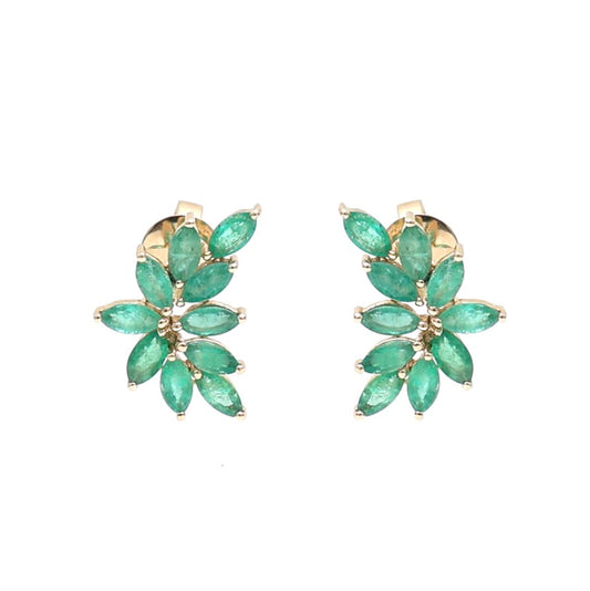 Heart Emerald 18K Yellow Gold Drop Hoop Earrings