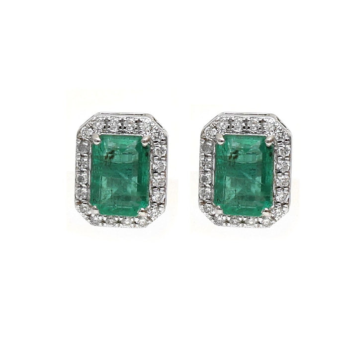 Emerald Nova Halo 18K Natural Diamond White Gold Stud Earrings