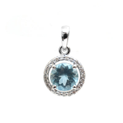 Round Aquamarine Diamond 18K White Gold Pendant Necklace