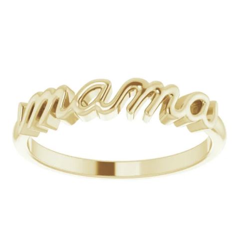 Handwritten Style Mama Ring in 14K Yellow Gold