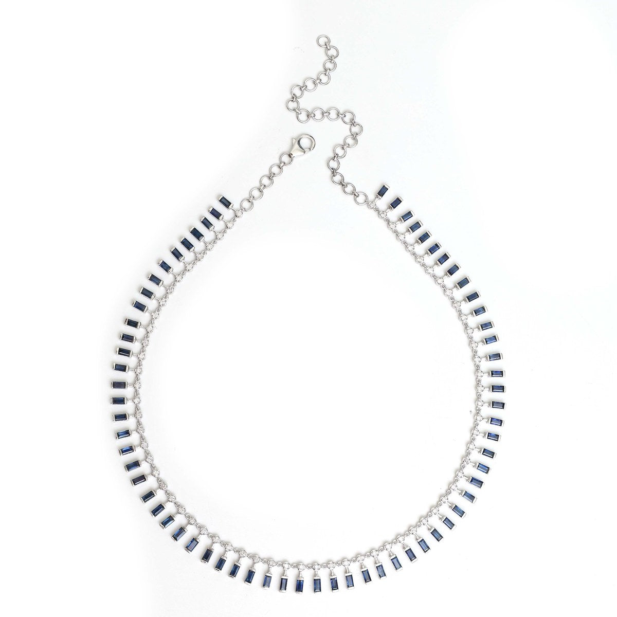 Royal Blue Sapphire & Diamond 18K White Gold Statement Necklace
