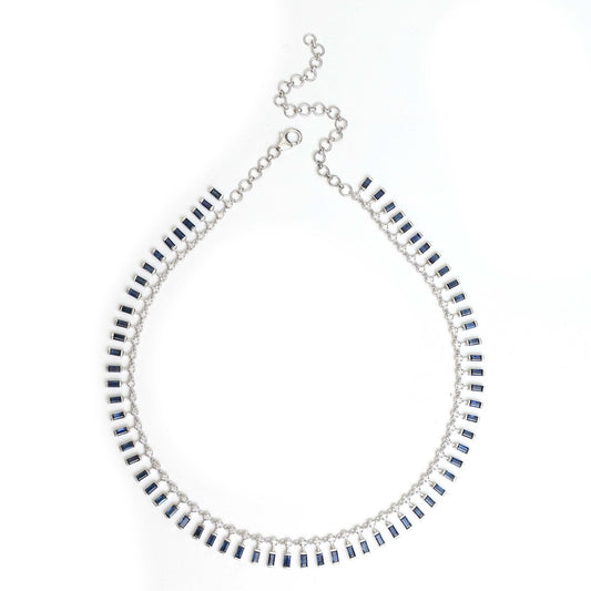 Royal Blue Sapphire & Diamond 18K White Gold Statement Necklace