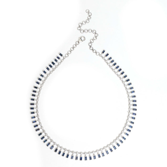 Royal Blue Sapphire & Diamond 18K White Gold Statement Necklace