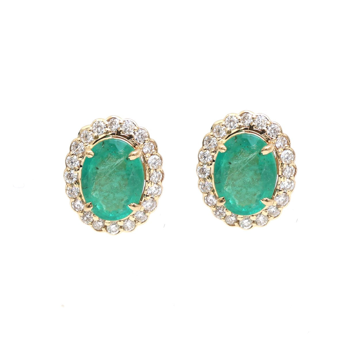 Emerald Glow Halo 14K (18K Custom)Natural Diamond Yellow Gold Stud Earrings