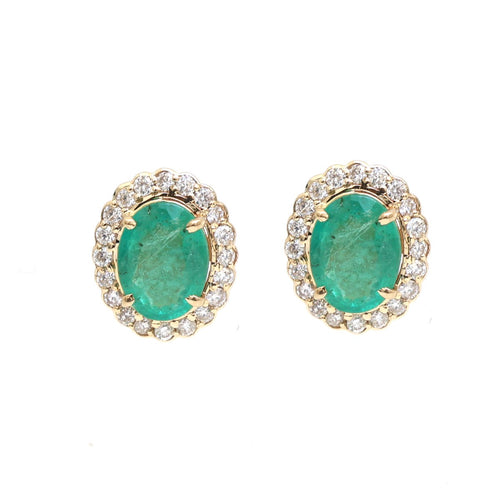 Emerald Glow Halo 14K (18K Custom)Natural Diamond Yellow Gold Stud Earrings
