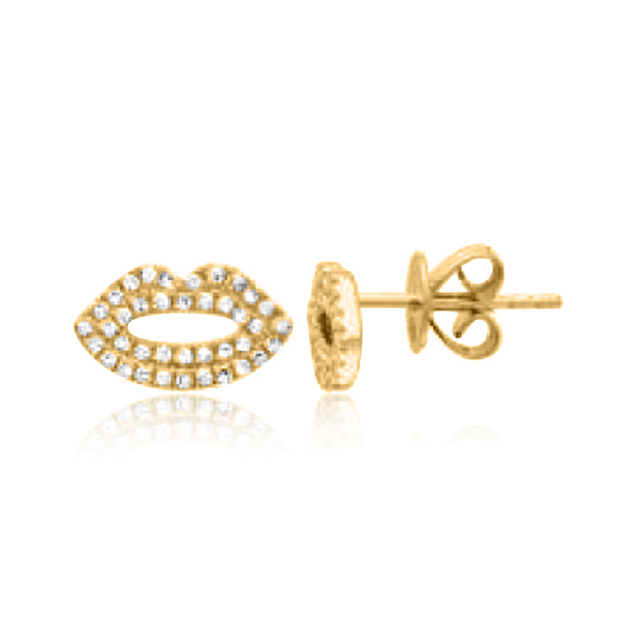 Diamond Lips Button Earrings in 14K Yellow Gold