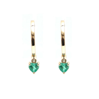 Heart Emerald 18K Yellow Gold Drop Hoop Earrings
