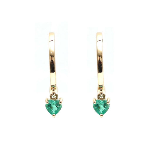 Heart Emerald 18K Yellow Gold Drop Hoop Earrings