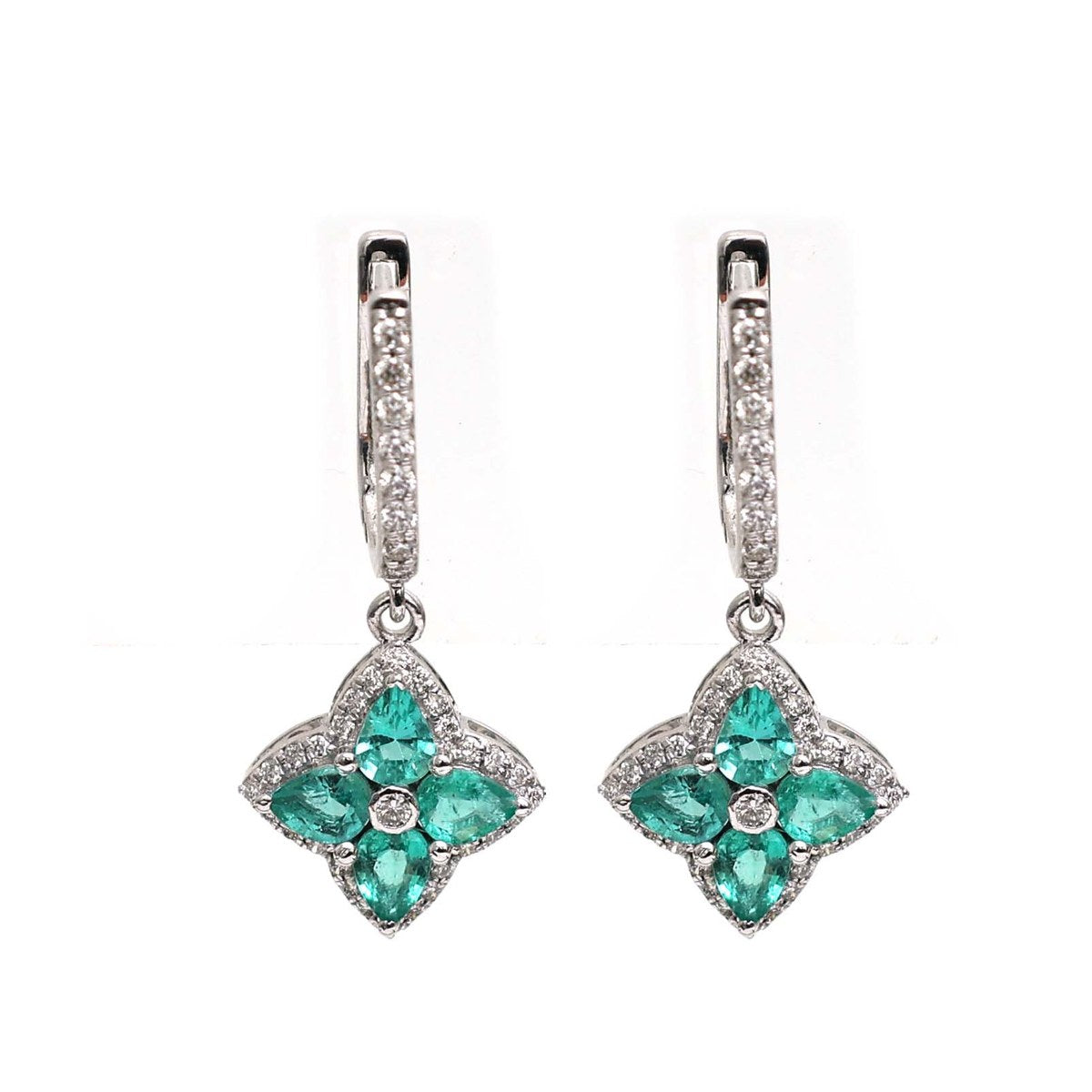 Emerald 18K Natural Diamond White Earrings