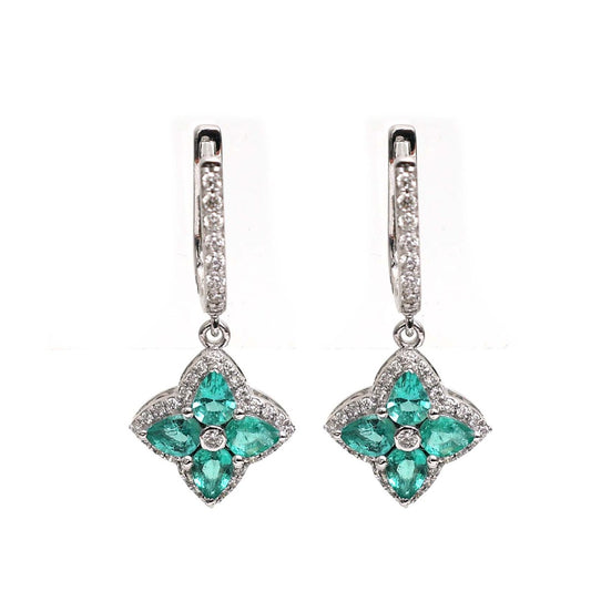 Emerald 18K Natural Diamond White Earrings
