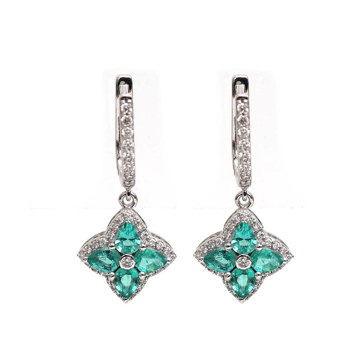 Emerald 18K Natural Diamond White Earrings