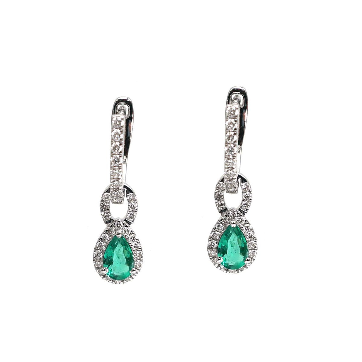 Emerald Aura 18K Natural Diamond White Gold Halo Drop Earrings