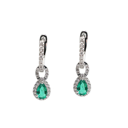 Emerald Aura 18K Natural Diamond White Gold Halo Drop Earrings