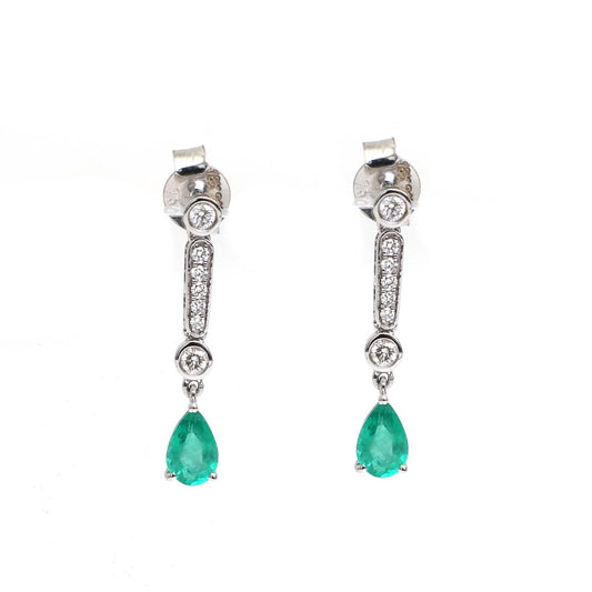 Emerald 18K Natural Diamond White Gold  Earrings