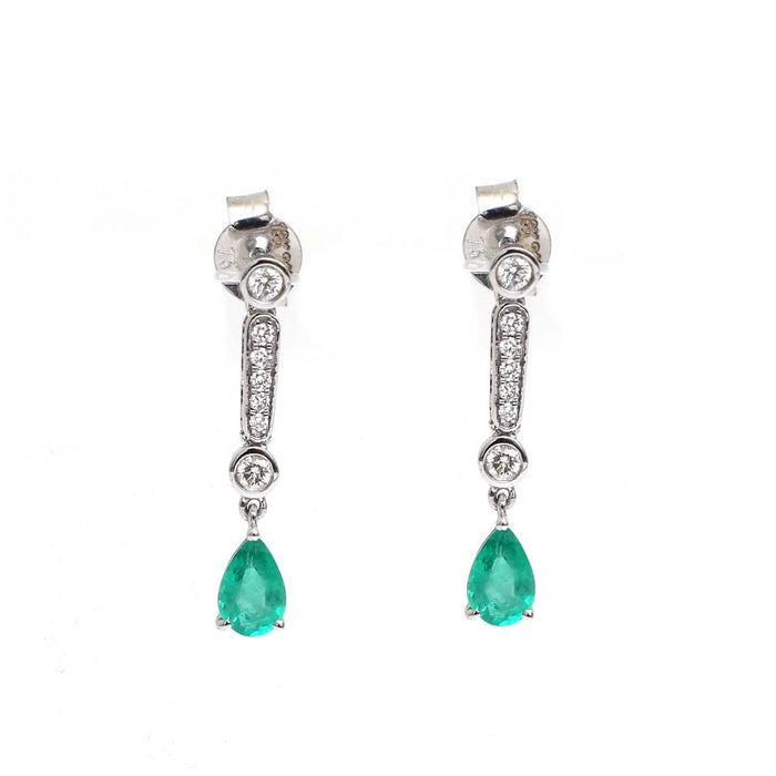 Emerald 18K Natural Diamond White Gold  Earrings