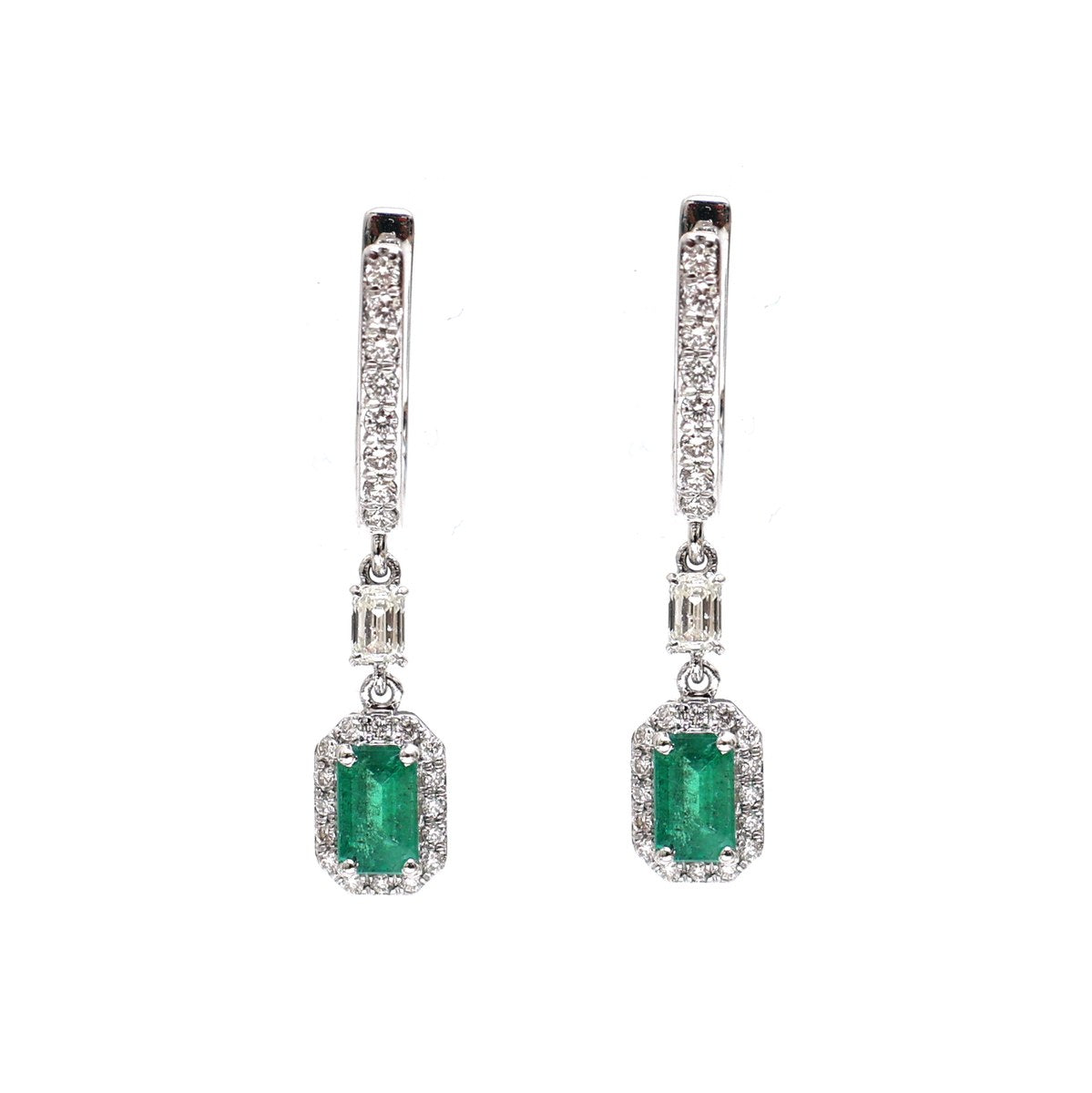 Emerald Cascade 18K Natural Diamond White Gold Drop Earrings