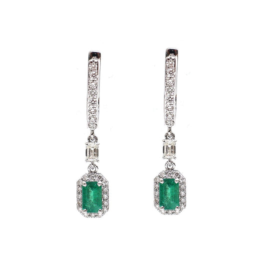 Emerald Cascade 18K Natural Diamond White Gold Drop Earrings