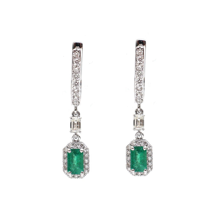 Emerald Cascade 18K Natural Diamond White Gold Drop Earrings