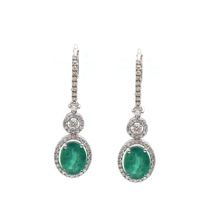 Emerald Glimmer Halo 18K Natural Diamond White Gold Drop Earrings