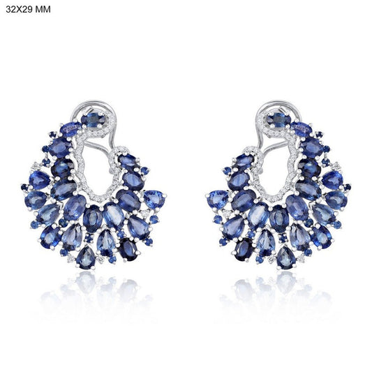 Mesmerizing Blue Sapphire Stud Earrings in 14K White Gold