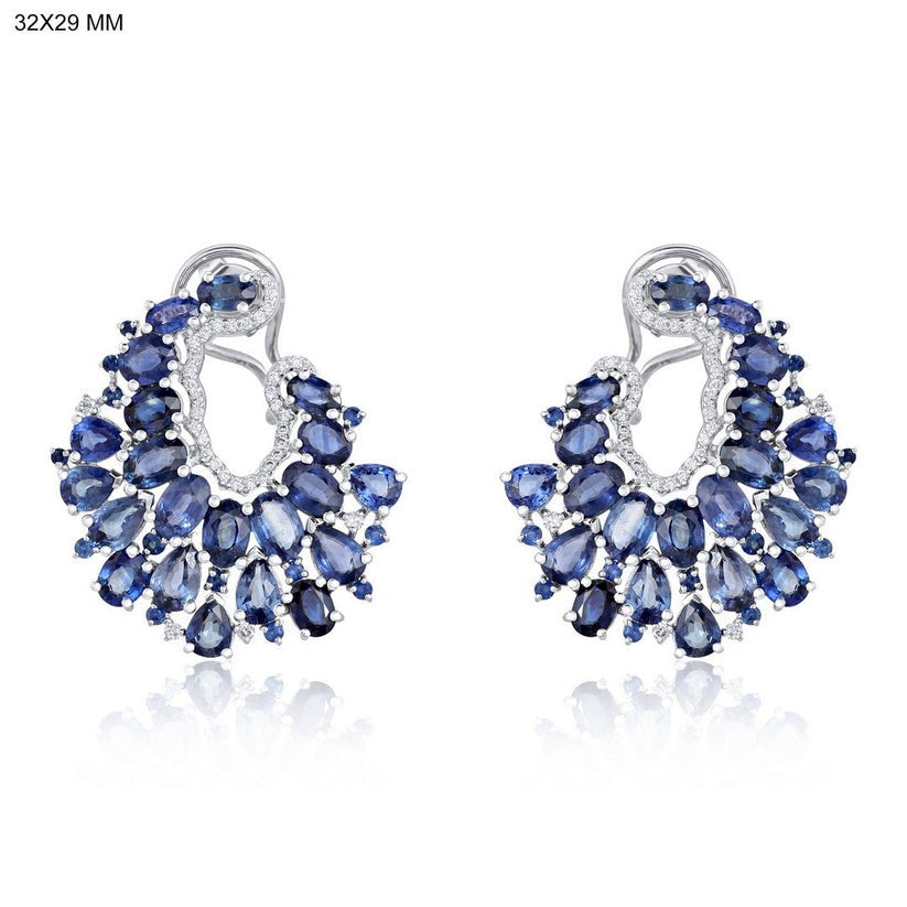 Mesmerizing Blue Sapphire Stud Earrings in 14K White Gold