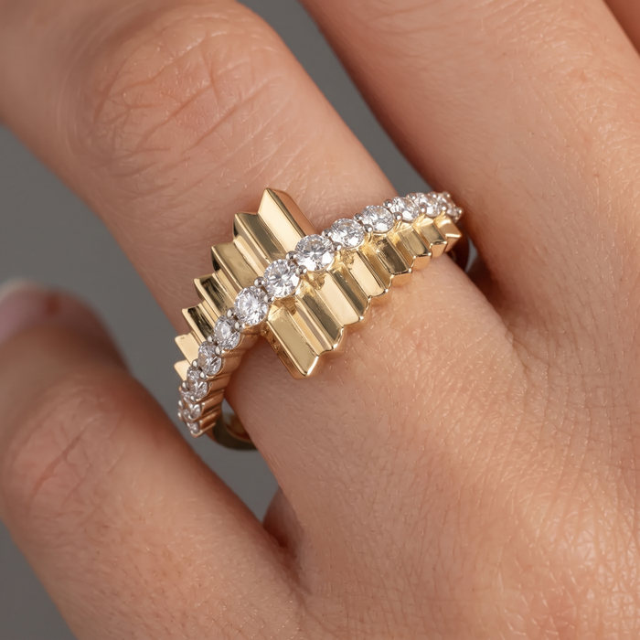 Bold Band Geometric Diamond Accent Ring in 14K Yellow Gold