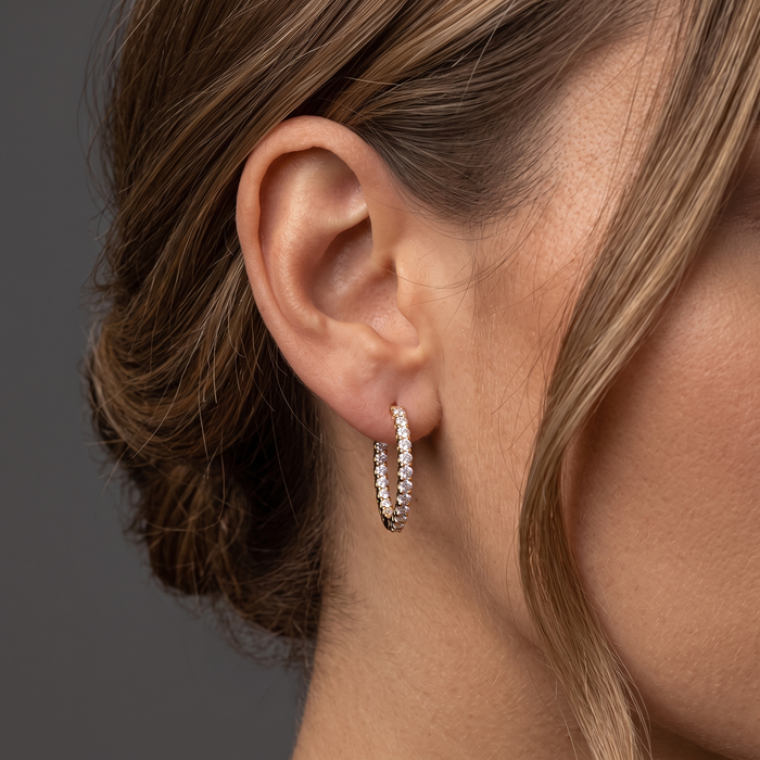 Baguette Round Diamond Hoop Earrings in 14K Yellow Gold