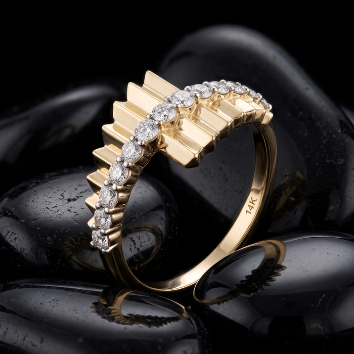 Bold Band Geometric Diamond Accent Ring in 14K Yellow Gold