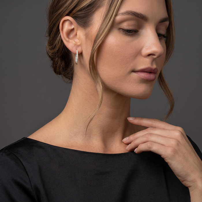 Baguette Round Diamond Hoop Earrings in 14K Yellow Gold