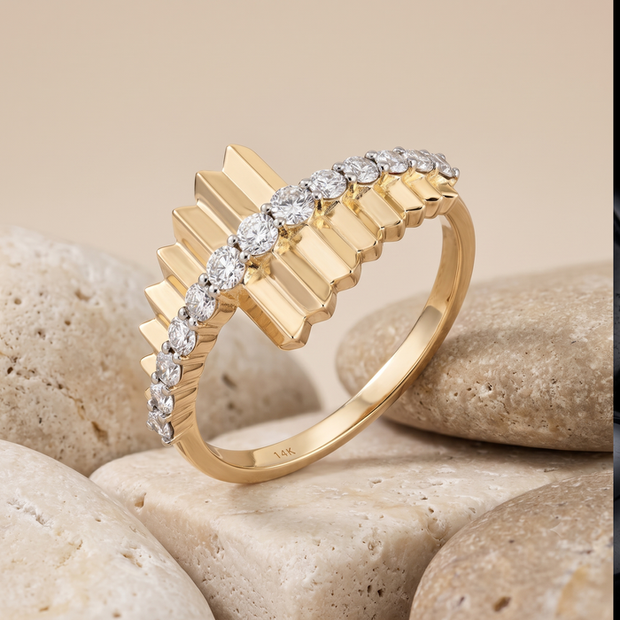 Bold Band Geometric Diamond Accent Ring in 14K Yellow Gold