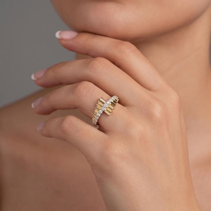 Bold Band Geometric Diamond Accent Ring in 14K Yellow Gold