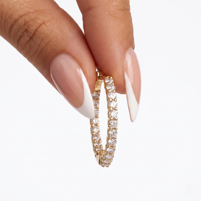 Baguette Round Diamond Hoop Earrings in 14K Yellow Gold