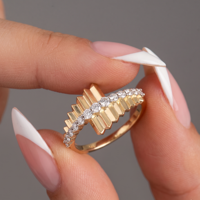 Bold Band Geometric Diamond Accent Ring in 14K Yellow Gold