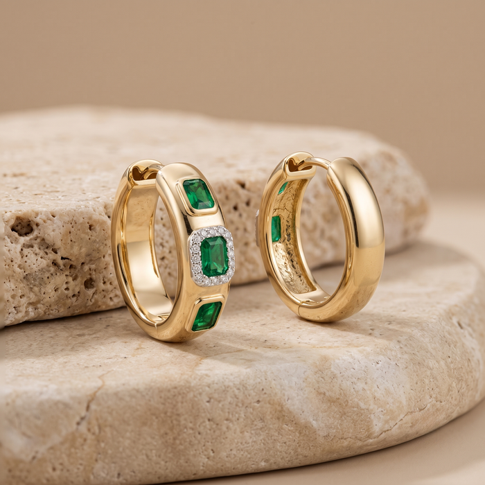 Blue Topaz Radiance Diamond Hoop Earrings in 14K Yellow Gold