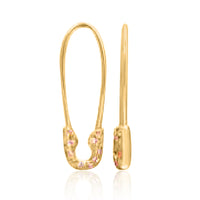 Diamond Safety Charm Pin Earrings in 14K Yellow Gold