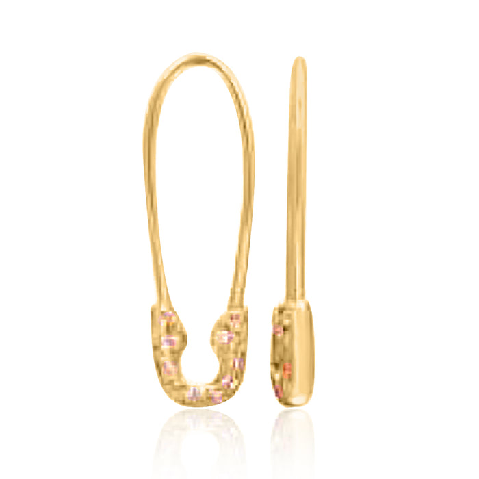 Diamond Safety Charm Pin Earrings in 14K Yellow Gold