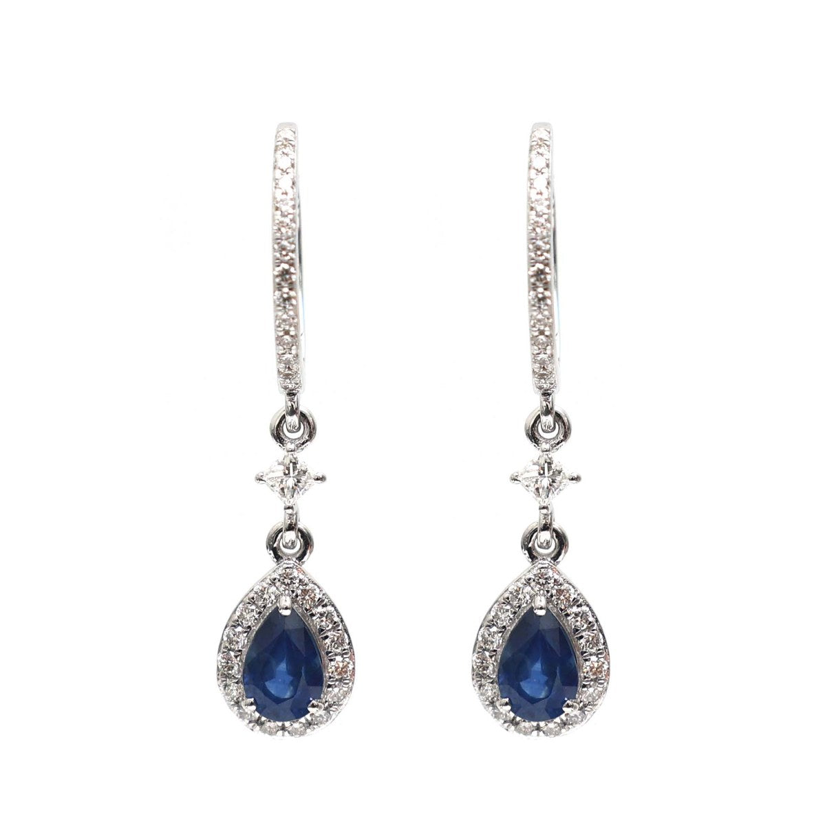 Blue Sapphire 18K Natural Diamond White Gold Drop Earrings