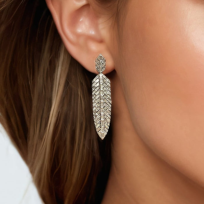 Cherished Charm Leaf Dusters Drop Earrings in 14K White Gold