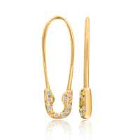 Diamond Safety Charm Pin Earrings in 14K Yellow Gold