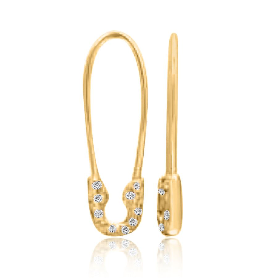 Diamond Safety Charm Pin Earrings in 14K Yellow Gold