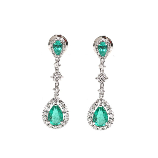 Emerald Grace 18K Natural Diamond White Gold Drop Earrings