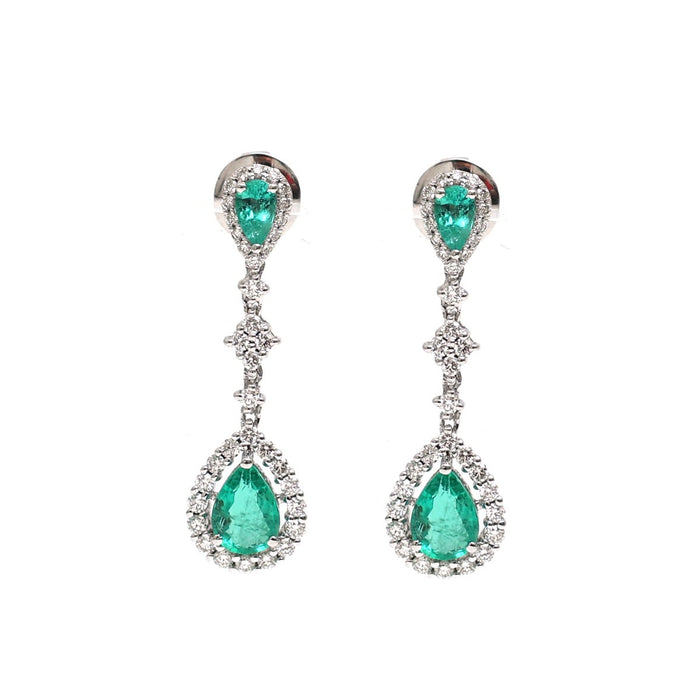 Emerald Grace 18K Natural Diamond White Gold Drop Earrings
