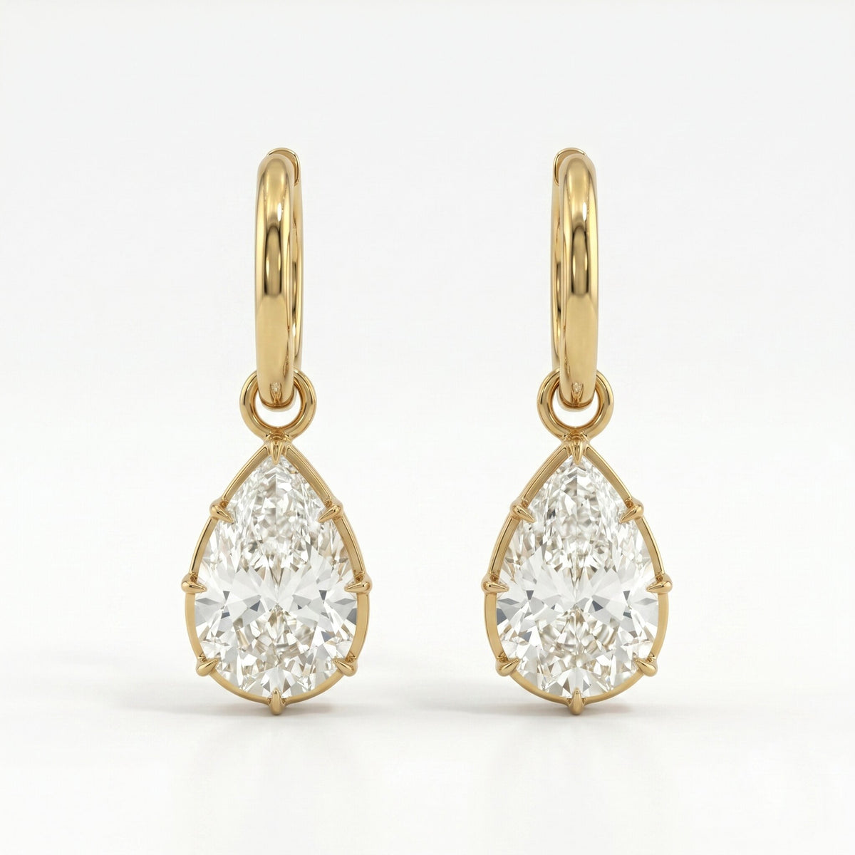 Diamond Drop Hoop Earrings in 14K Yellow Gold