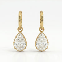 Diamond Drop Hoop Earrings in 14K Yellow Gold